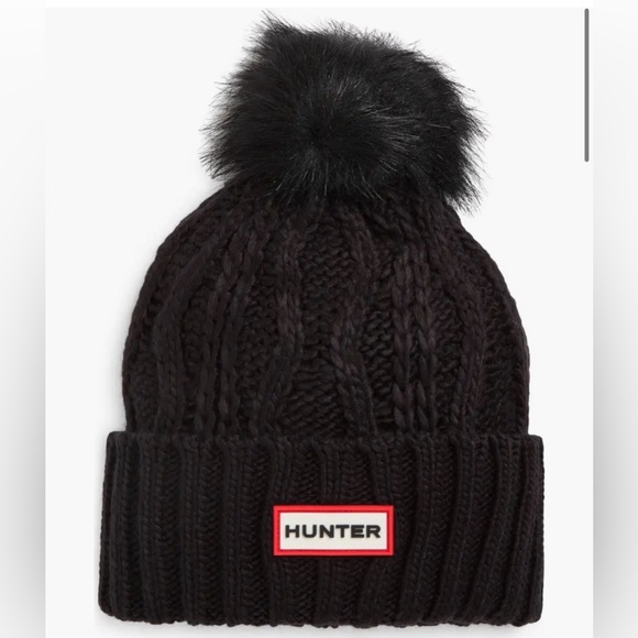 Hunter Accessories - NWT Hunter Black Knit Beanie with Pom Fleece Lined Warm Cute